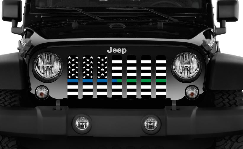 American Black and White Back the Blue and Green Grille Insert