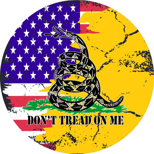 Don't Tread on Me Flag with the American Flag Spare Tire Cover for Jeep, Bronco, RV, Camper, Trailer, & More