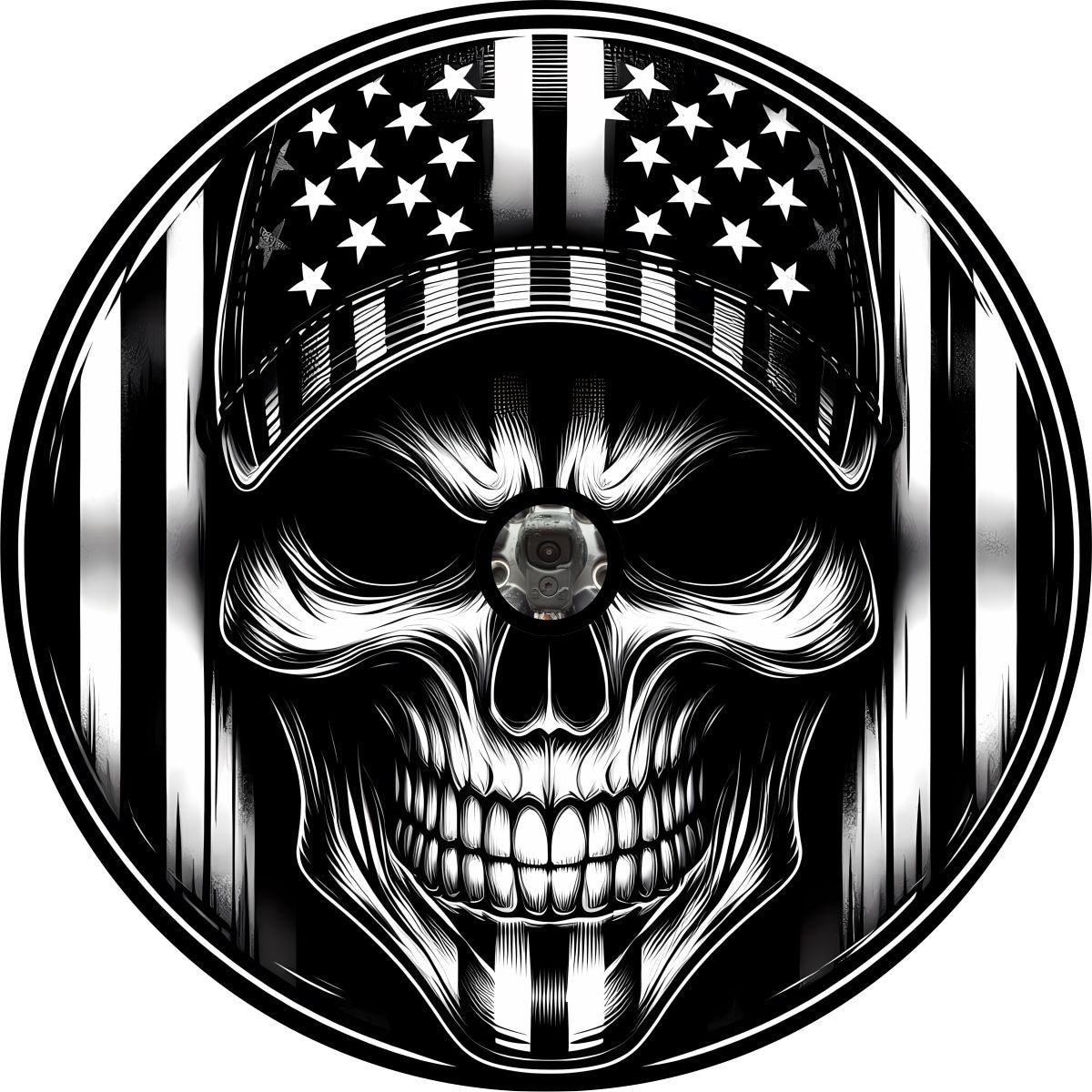 American Flag Skull Spare Tire Cover for Jeep, Bronco, RV, Camper, Trailer, & More