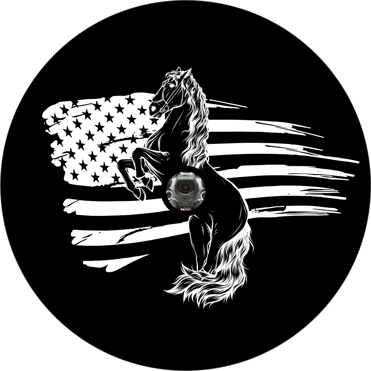 Bucking Bronco Horse American Distressed Flag Spare Tire Cover for Jeep, Bronco, RV, Camper, Trailer, & More