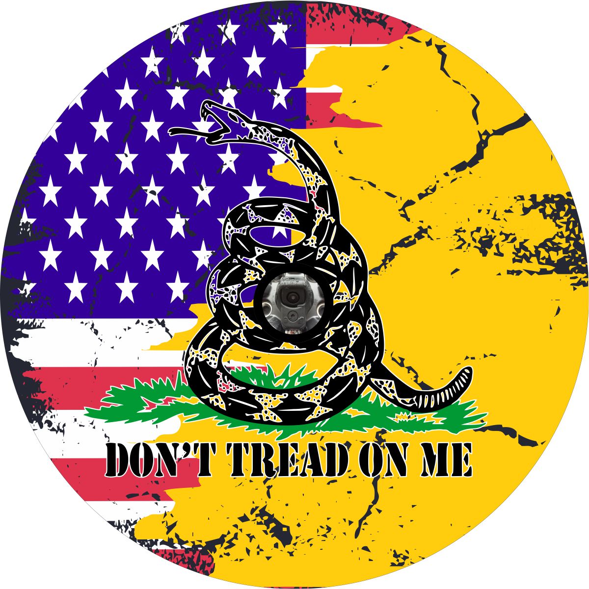 Don't Tread on Me Flag with the American Flag Spare Tire Cover for Jeep, Bronco, RV, Camper, Trailer, & More
