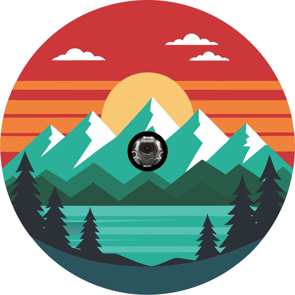 Red Sunset Delight with Mountain and a Lake Spare Tire Cover for Jeep, Bronco, RV, Camper, Trailer, & More
