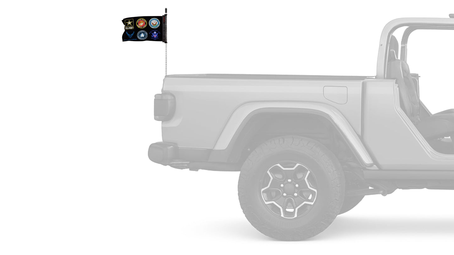 Armed Forces 12"x18" Forever Wave Flag for Jeep Wrangler JLU 4-Door 2018-Present