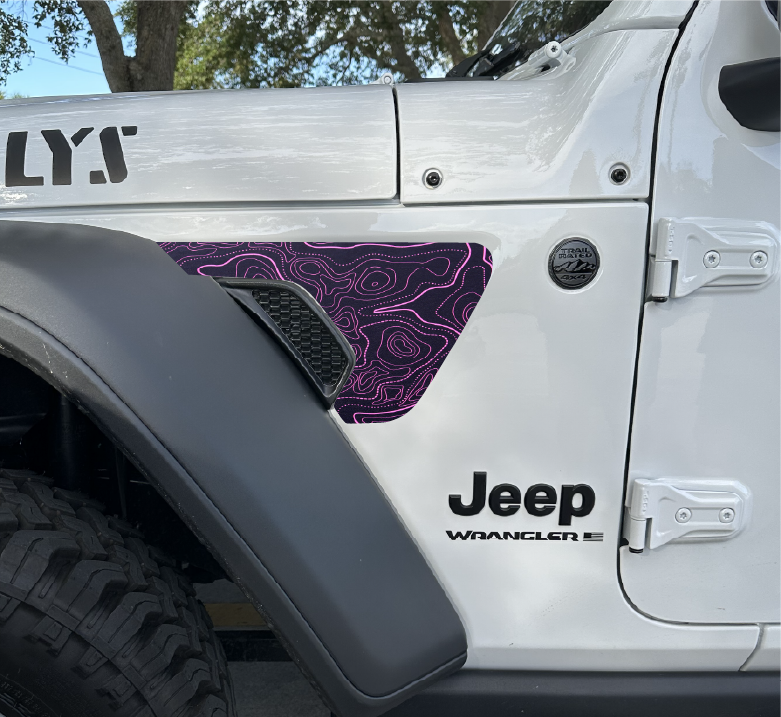 Pink and Black Topographical Map Fender Vent Decals