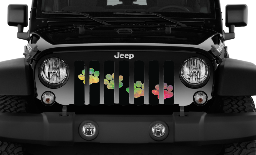 Platinum Puppy Paw Prints - Abstract Diagonal Grille Insert