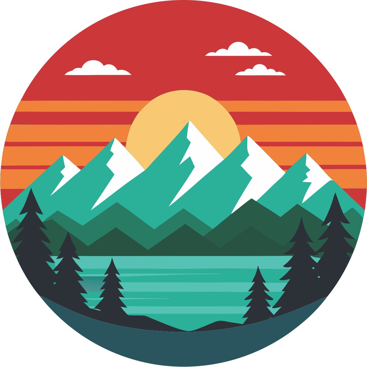 Red Sunset Delight with Mountain and a Lake Spare Tire Cover for Jeep, Bronco, RV, Camper, Trailer, & More