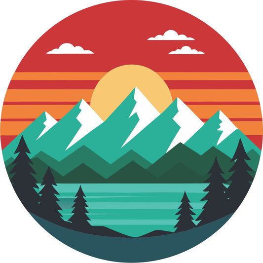 Red Sunset Delight with Mountain and a Lake Spare Tire Cover for Jeep, Bronco, RV, Camper, Trailer, & More