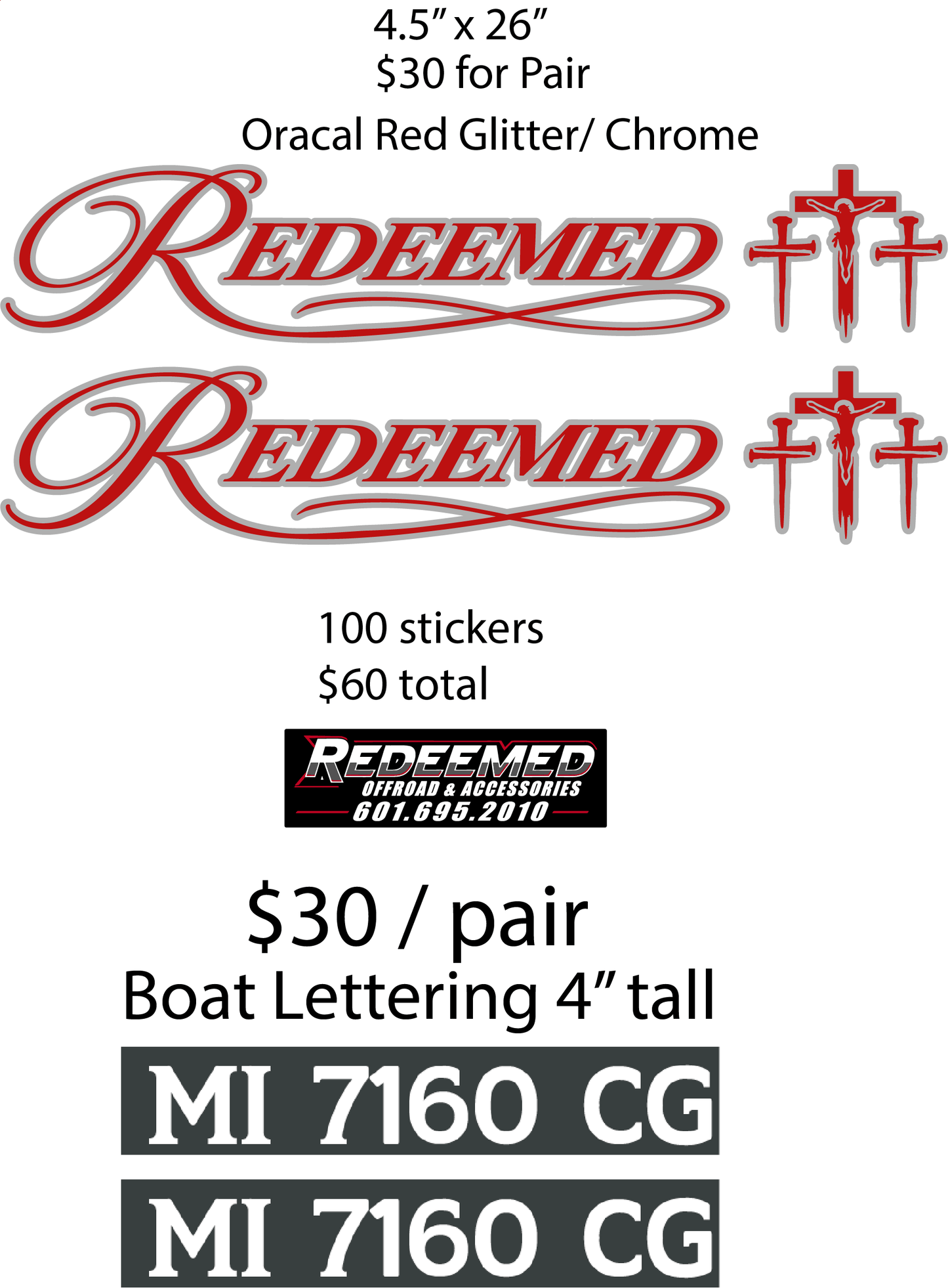 Redeemed Name/ Boat Lettering and Stickers