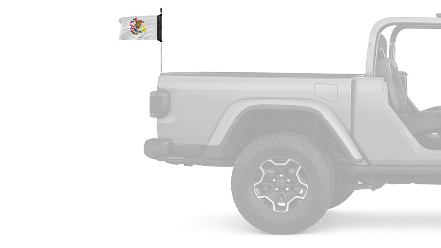 State Flag Illinois 12"x18" Forever Wave Flag for Jeep Wrangler JLU 4-Door 2018-Present