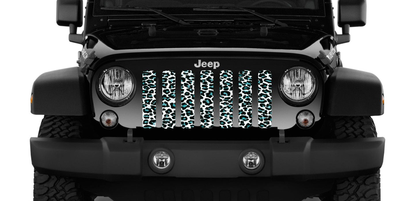 Platinum Teal White Leopard Print Grille Insert