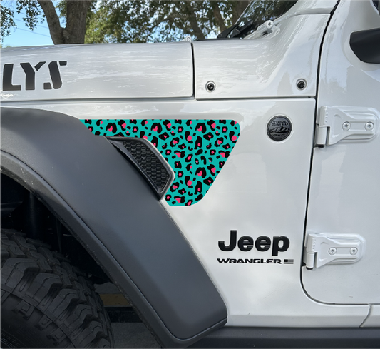 Teal and Pink Leopard Print Fender Vent Decals