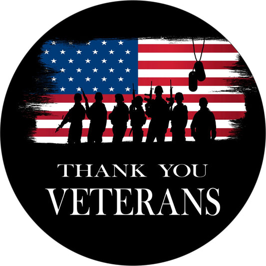Thank You Veterans American Flag Spare Tire Cover - Jeep, Bronco, RVs, Campers, Vans, Trailers