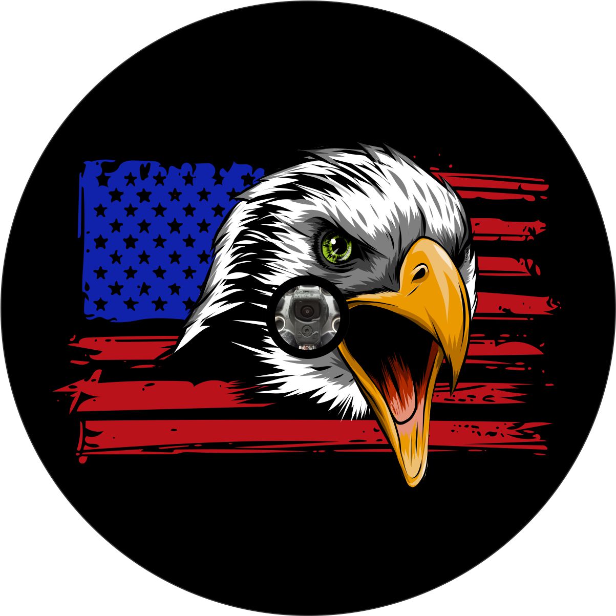 American Flag with Eagle Spare Tire Cover for Jeep, Bronco, RV, Camper, Trailer, & More