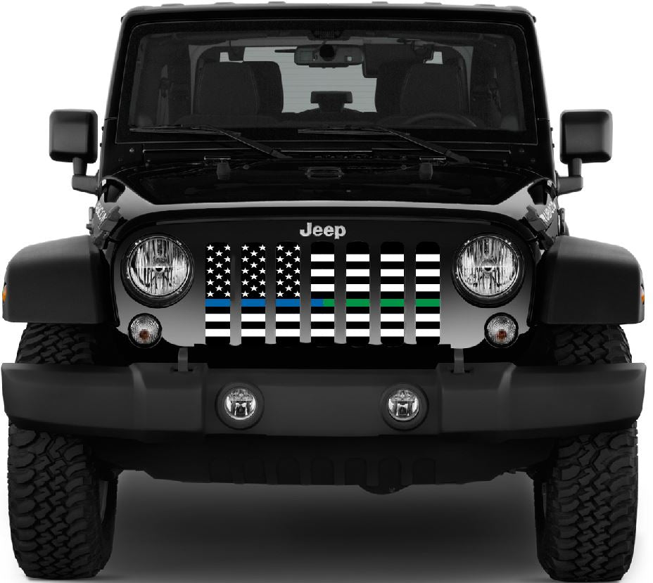 American Black and White Back the Blue and Green Grille Insert