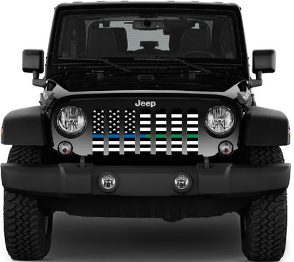 American Black and White Back the Blue and Green Grille Insert