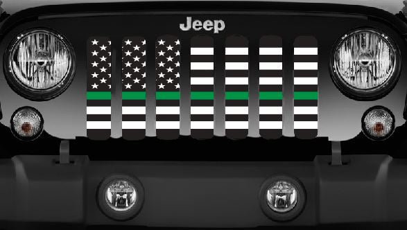 American Black and White Thin Green Line Military Grille Insert