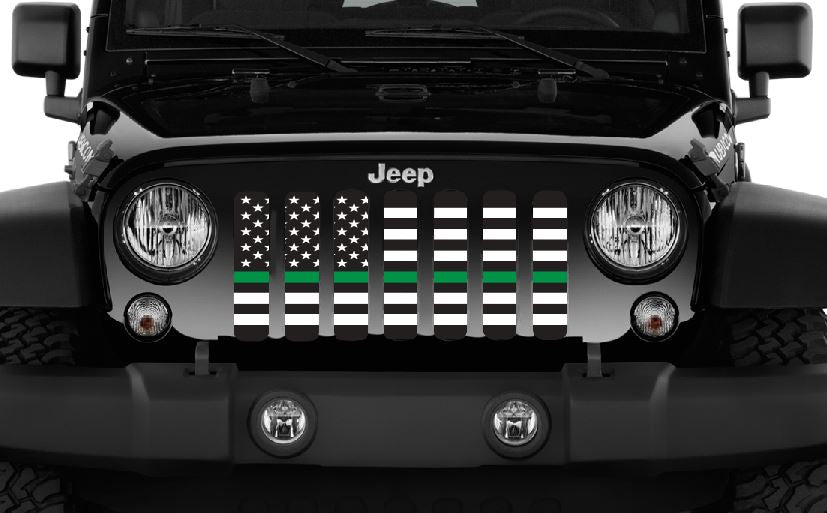American Black and White Thin Green Line Military Grille Insert