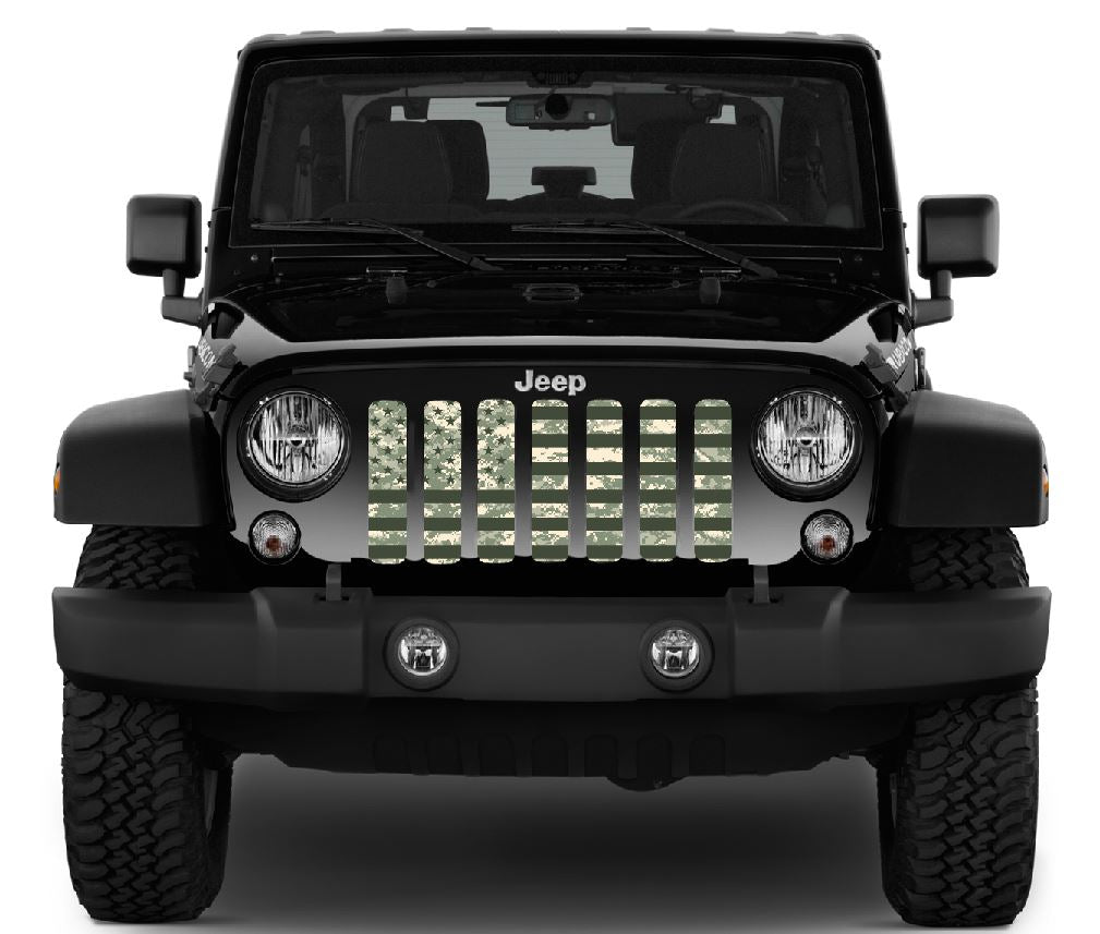 American Flag Digital Green Camo Grille Insert