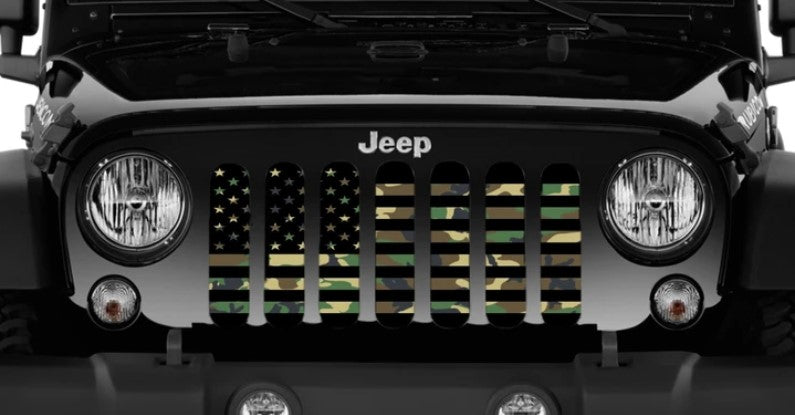 American Flag Woodland Camo Grille Insert