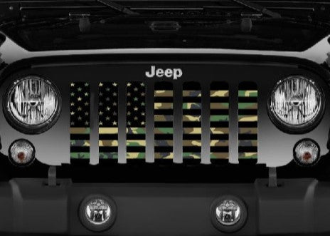 American Flag Woodland Camo Grille Insert