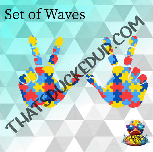 Autism Puzzle Piece Wave- Pair