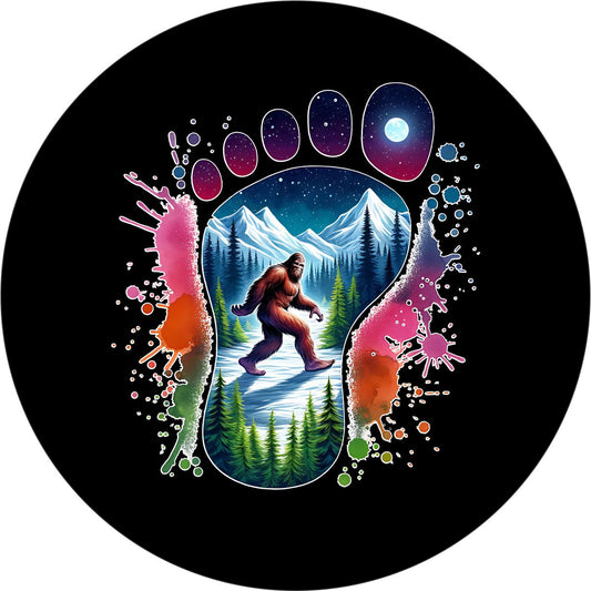 Sasquatch Color Pop Art Bigfoot Mountain Spare Tire Cover Design for Jeeps, Broncos, Camper, RVs and more