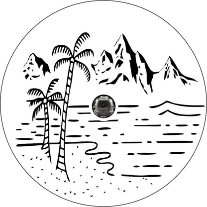 Beach with Palm Trees and Mountains Custom Spare Tire Cover (any color)