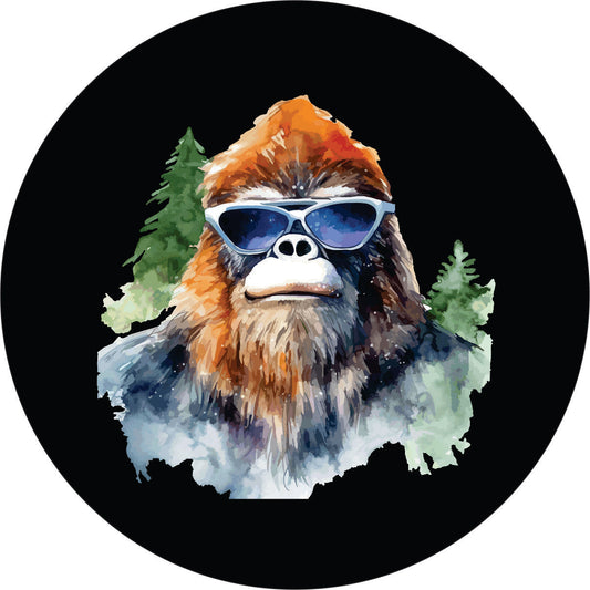 Sasquatch Watercolor Bigfoot Spare Tire Cover For Bronco, Jeep, Camper, RV, Van, Trailer, Motorcoach, & More