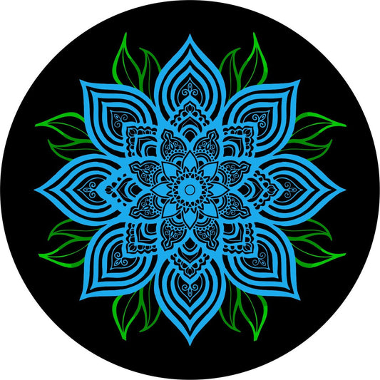 Blue Mandala Flower with Green Leaves