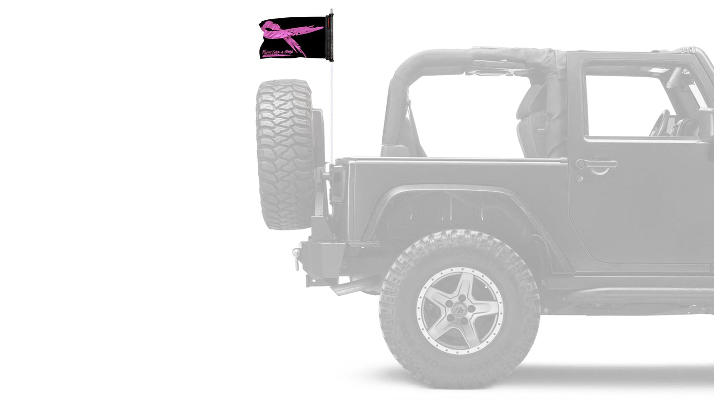 Pink Ribbon Fight Like A Girl 12"x18" Forever Wave Flag for Jeep Wrangler JLU 4-Door 2018-Present