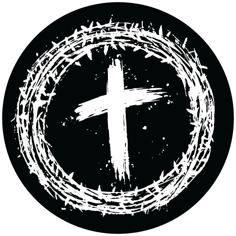 Jesus Crown of Thorns + Christian Cross Spare Tire Cover for Jeep, Bronco, RV, Camper