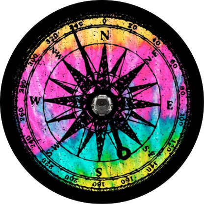 Distressed Rainbow Compass Spare Tire Cover for Jeep, Bronco, RV, Van, Campers, & More