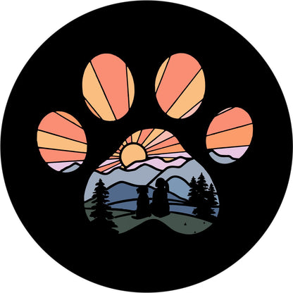 Dog Paw with Girl Sunset Spare Tire Cover for Jeep, Bronco, RV, Camper, Trailer, & More
