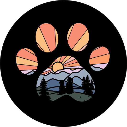Dog Paw with Girl Sunset Spare Tire Cover for Jeep, Bronco, RV, Camper, Trailer, & More