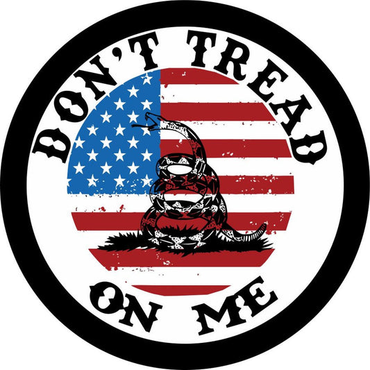 Don't Tread on Me American Flag + Rattlesnake Spare Tire Cover for Jeep, Bronco, RV, Camper, Trailer, & More