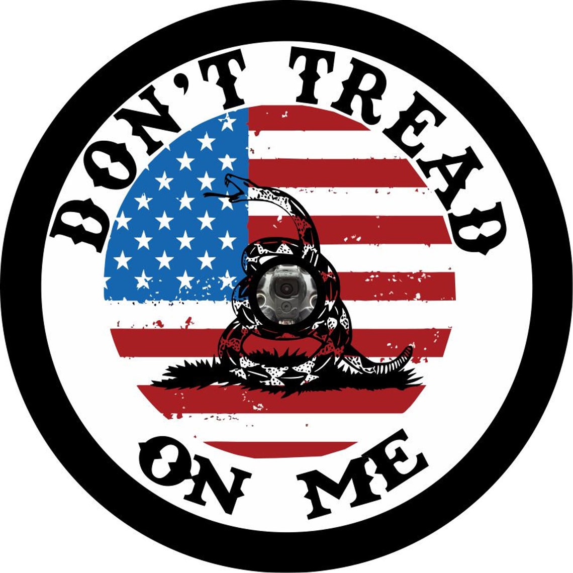 Don't Tread on Me American Flag + Rattlesnake Spare Tire Cover for Jeep, Bronco, RV, Camper, Trailer, & More