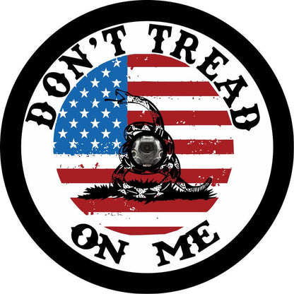Don't Tread on Me American Flag + Rattlesnake Spare Tire Cover for Jeep, Bronco, RV, Camper, Trailer, & More