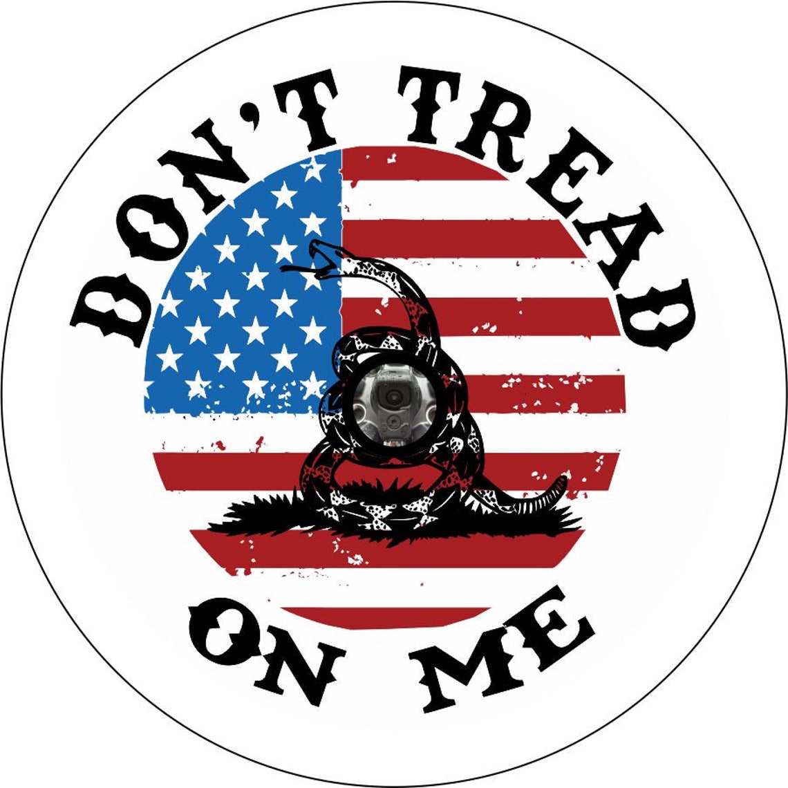 Don't Tread on Me American Flag + Rattlesnake Spare Tire Cover for Jeep, Bronco, RV, Camper, Trailer, & More