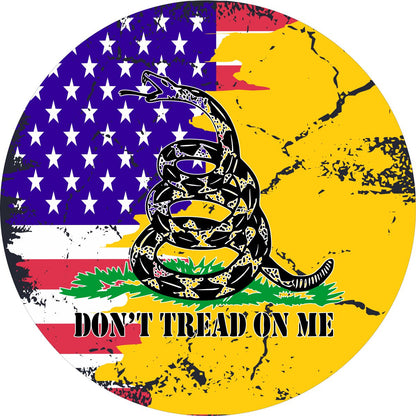 Don't Tread on Me Flag with the American Flag Spare Tire Cover for Jeep, Bronco, RV, Camper, Trailer, & More