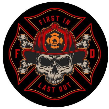 Firefighter Skull Spare Tire Cover for Jeep, RV, Camper, Bronco & More