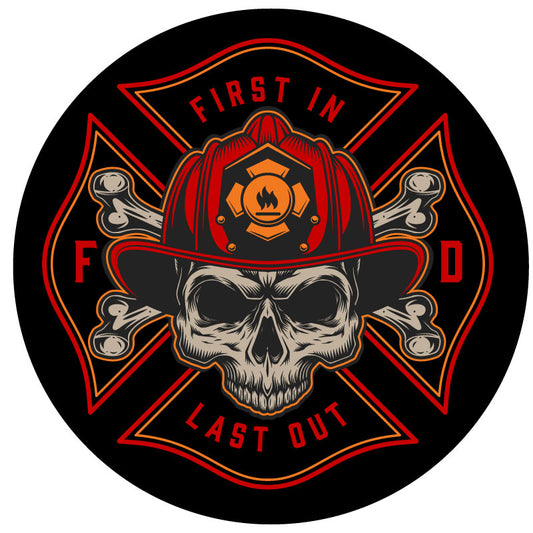 Firefighter Skull Spare Tire Cover for Jeep, RV, Camper, Bronco & More