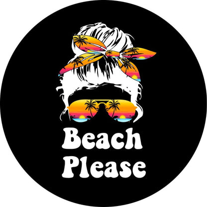 Messy Bun Beach Please - Girl with Sunglasses Tropical Spare Tire Cover