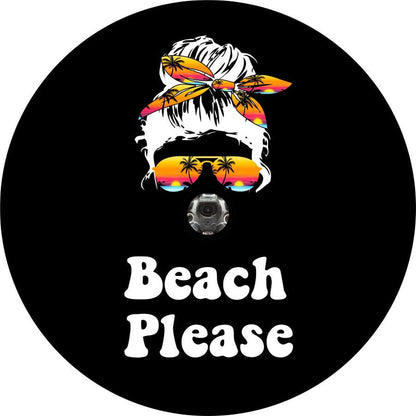 Messy Bun Beach Please - Girl with Sunglasses Tropical Spare Tire Cover