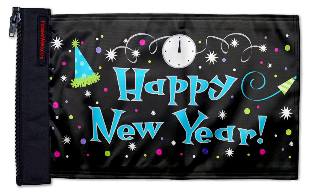 Happy New Year 12"x18" Forever Wave Flag for Jeep Wrangler JLU 4-Door 2018-Present