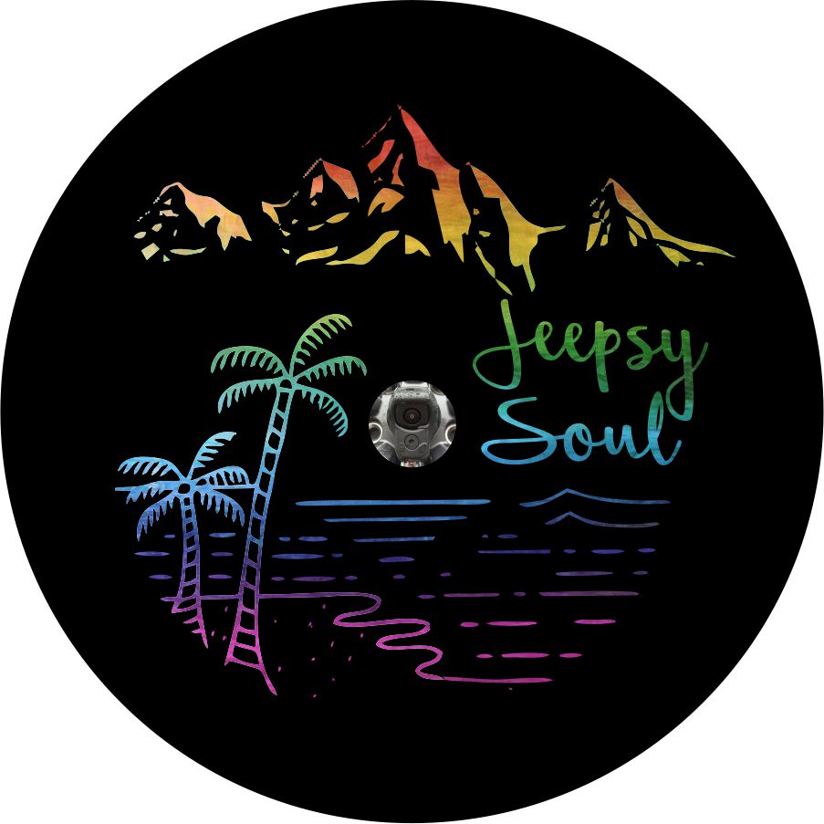 Jeepsy Soul Tropical Mountains Rainbow Spare Tire Cover for Jeep