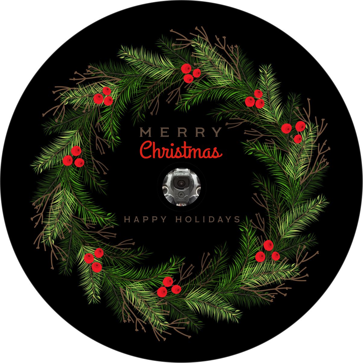 Merry Christmas Wreath Spare Tire Cover - Jeep, Bronco, RV, Camper & More