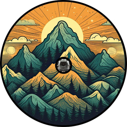 Mountain Landscape Vibrant Orange & Teal Sunset Spare Tire Cover for Jeep, Bronco, RV, Camper, & More