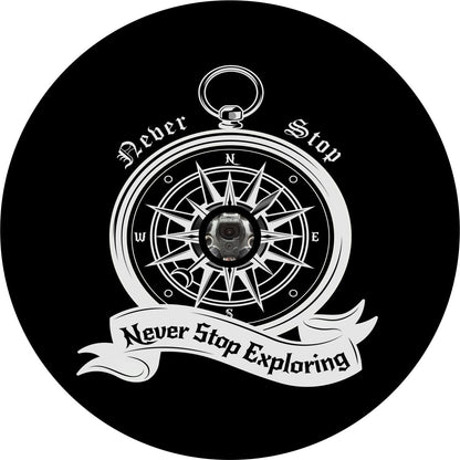 Never Stop Exploring Compass Spare Tire Cover - Jeep, Bronco, RV, Camper, & More