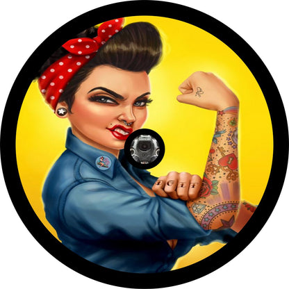 Rosie the Riveter Spare Tire Cover in Any Color | Made to Order Precision Fit