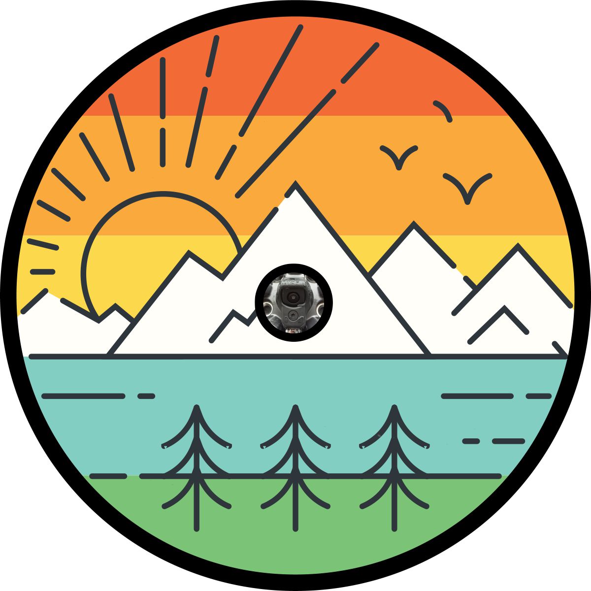 Thin Line Design Retro Landscape Mountain Spare Tire Cover | Jeep, RV, Camper, Bronco, Etc.